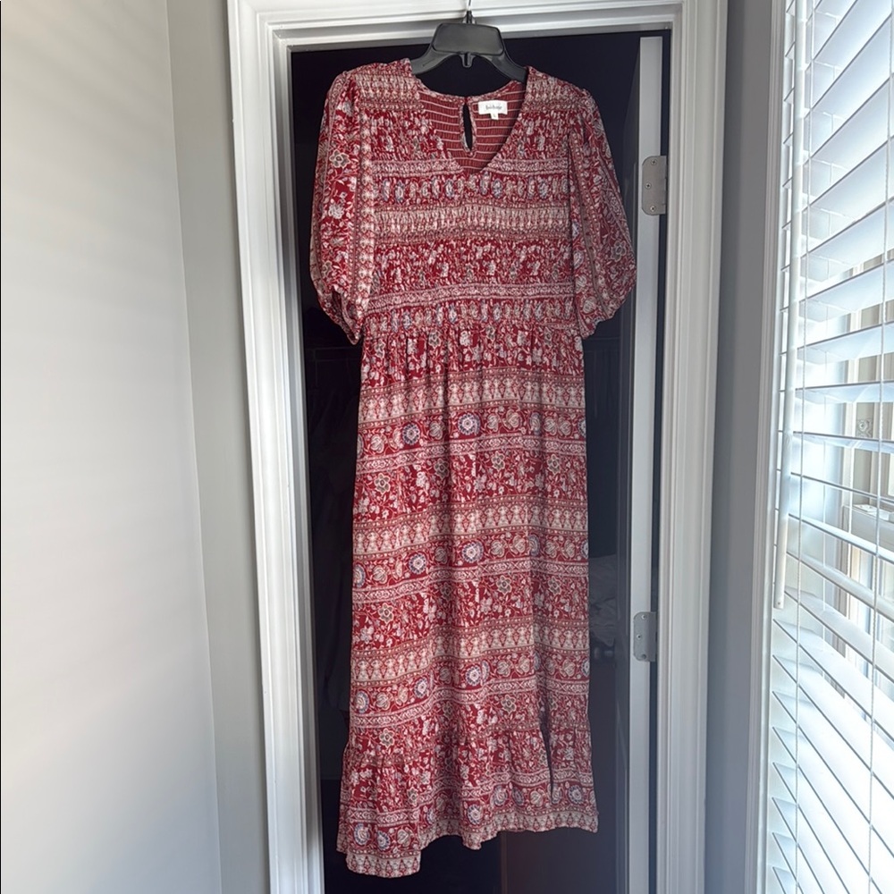 Bohme Red and White Patterned Midi Dress